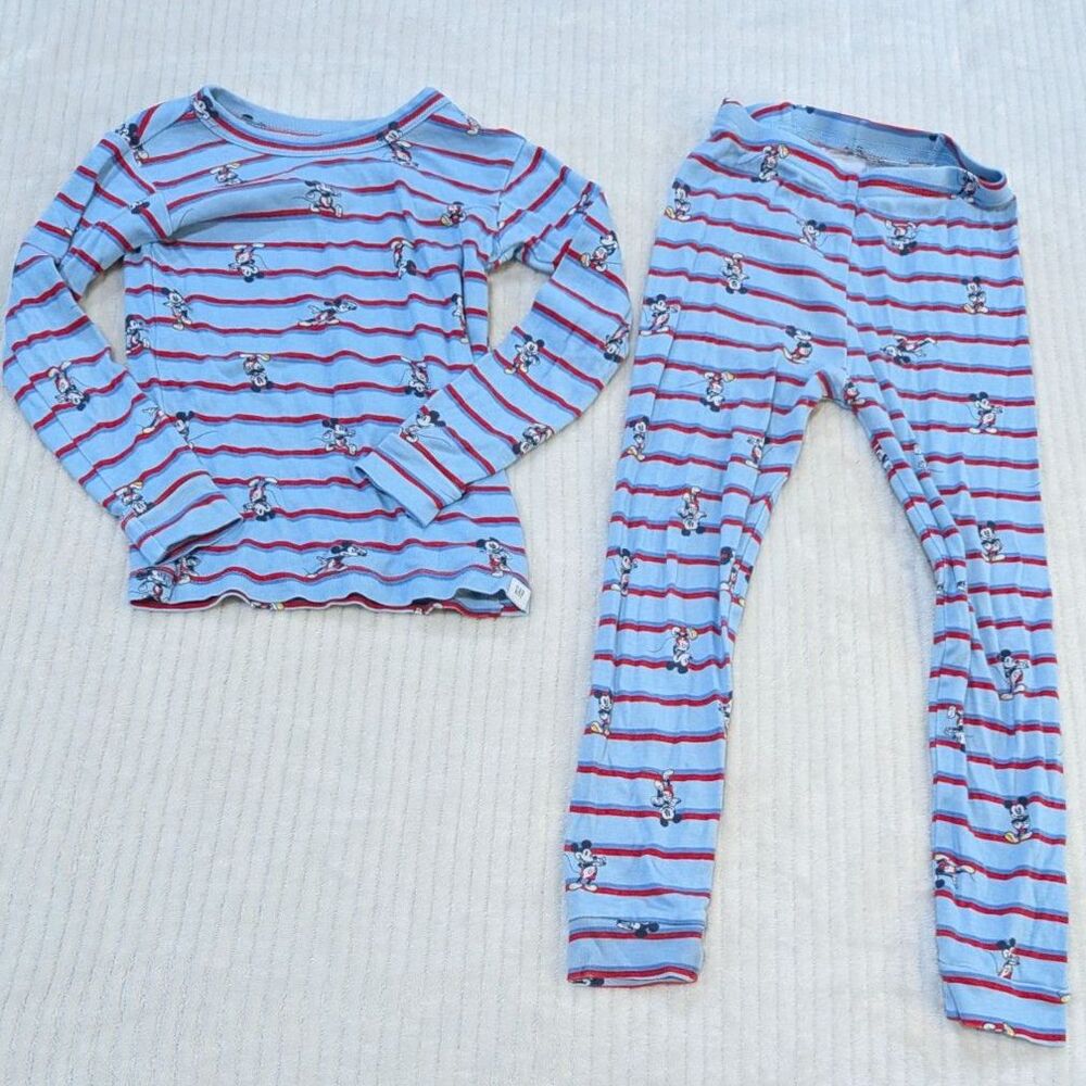 babyGAP Disney Mickey Mouse Striped Pajama Set Light Blue Red 5T